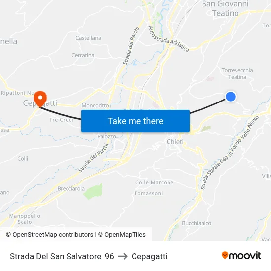 96 San Salvatore Road to Cepagatti map