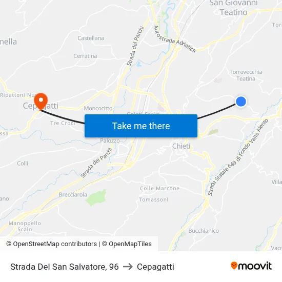 96 San Salvatore Road to Cepagatti map