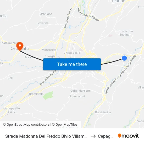 Madonna Del Freddo Road Villamagna Junction to Cepagatti map