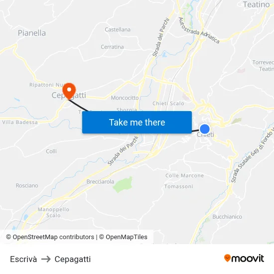 Escriva to Cepagatti map