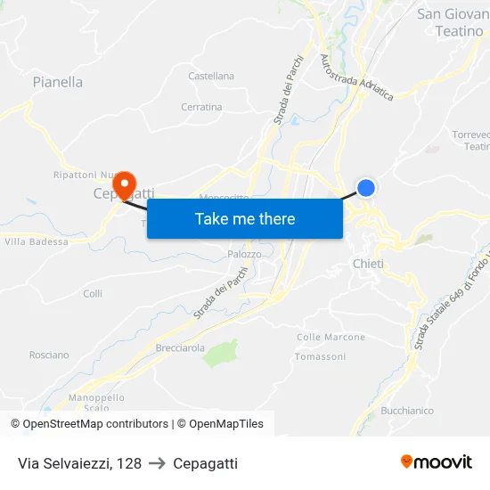 Via Selvaiezzi, 128 to Cepagatti map