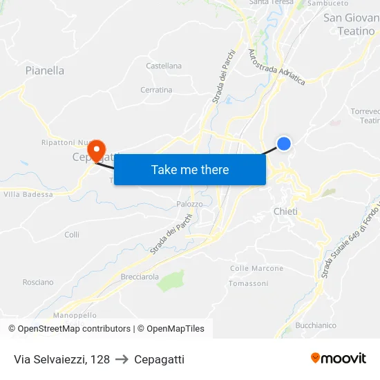 Via Selvaiezzi, 128 to Cepagatti map