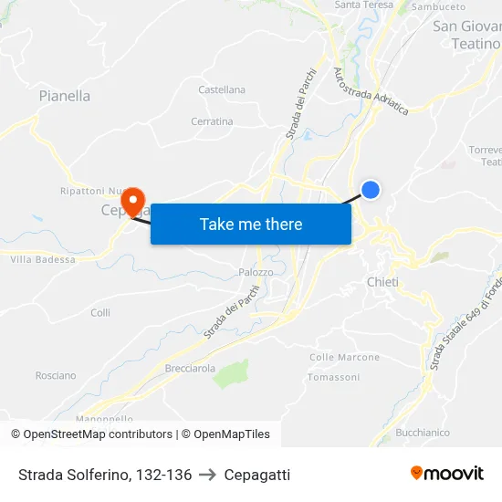 Strada Solferino, 132-136 to Cepagatti map