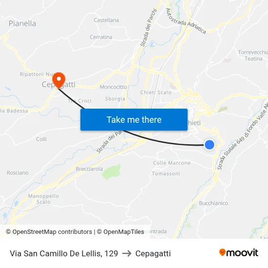 Via San Camillo De Lellis, 129 to Cepagatti map