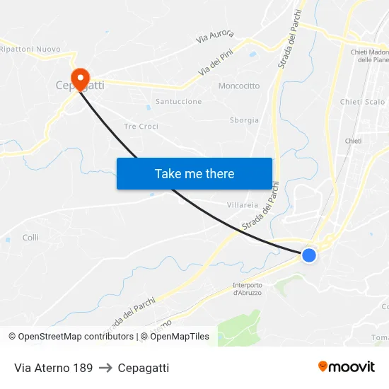 Via Aterno 189 to Cepagatti map