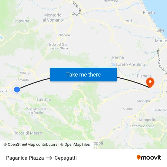 Paganica Square to Cepagatti map