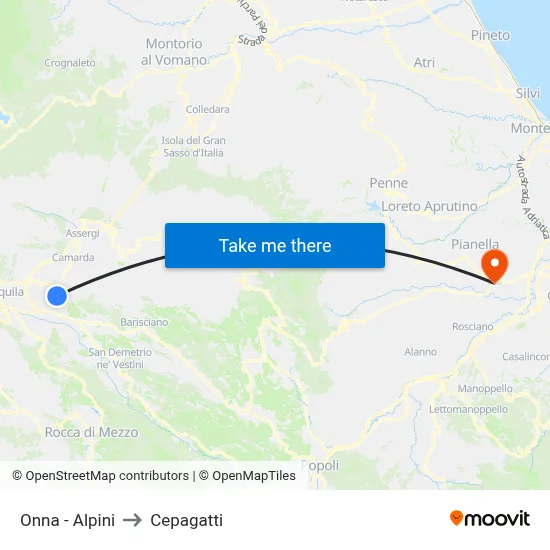 Onna - Alpine Troops to Cepagatti map