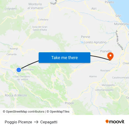 Poggio Picenze to Cepagatti map