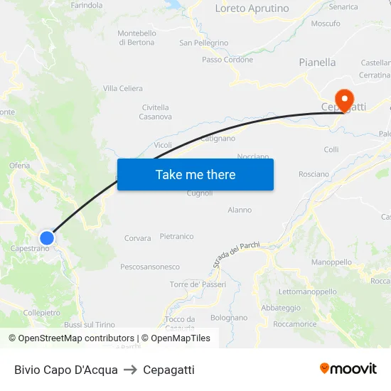 Capo D'Acqua Junction to Cepagatti map