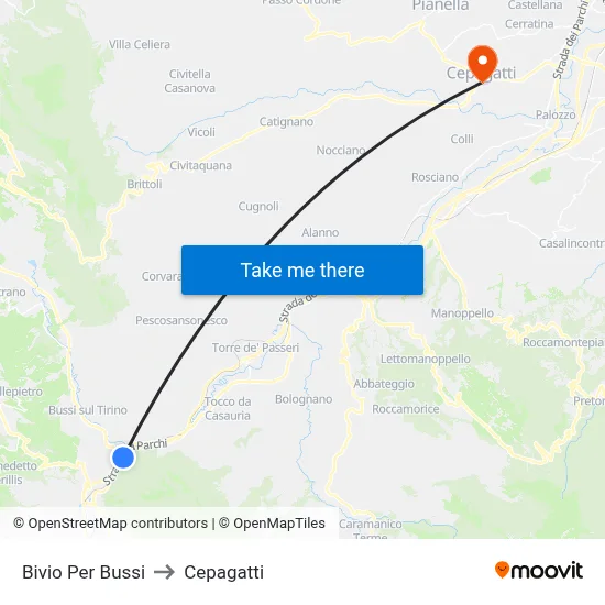 Bussi Junction to Cepagatti map