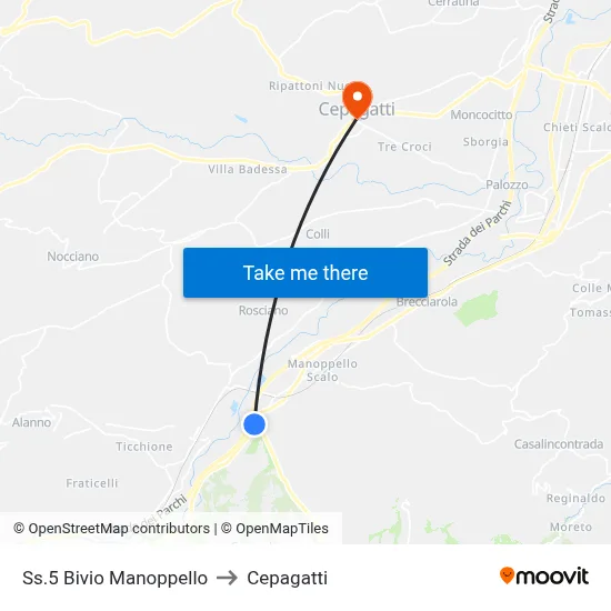 State Road 5 Manoppello Junction to Cepagatti map