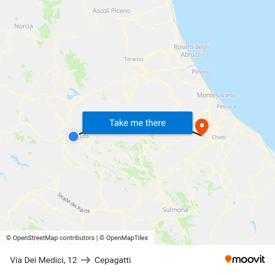 12 Medici Street to Cepagatti map