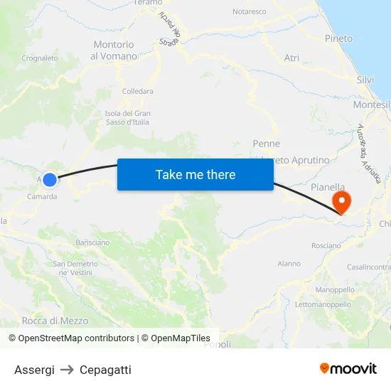 Assergi to Cepagatti map