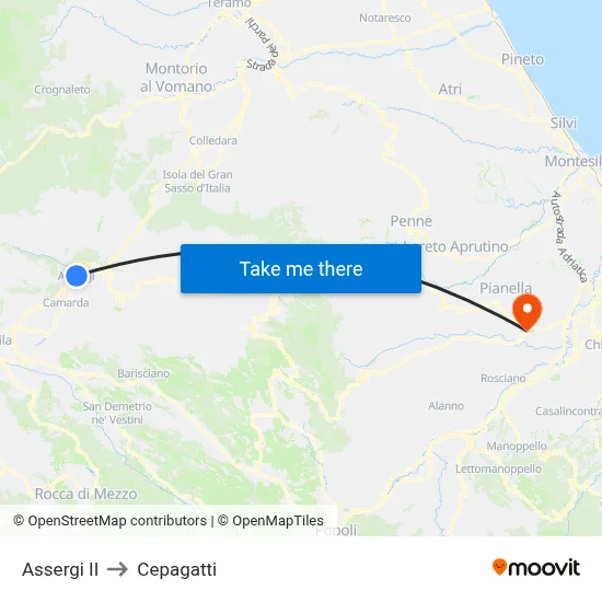 Assergi II to Cepagatti map