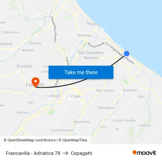 Francavilla - Adriatica 78 to Cepagatti map