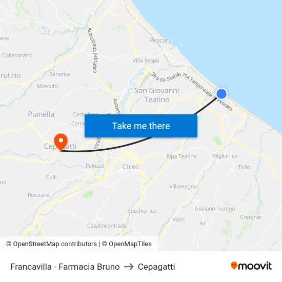 Francavilla - Bruno Pharmacy to Cepagatti map