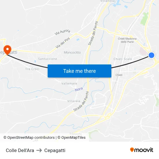 Colle Dell'Ara to Cepagatti map