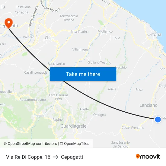 Via Re Di Coppe, 16 to Cepagatti map