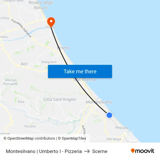 Montesilvano | Umberto I - Pizzeria to Scerne map