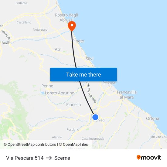 Via Pescara 514 to Scerne map