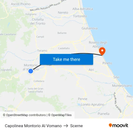 Montorio Al Vomano Terminal to Scerne map
