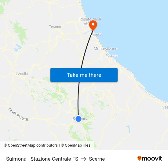 Sulmona - Central Railway Station to Scerne map