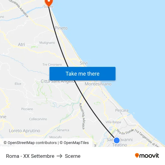 Roma - XX September to Scerne map