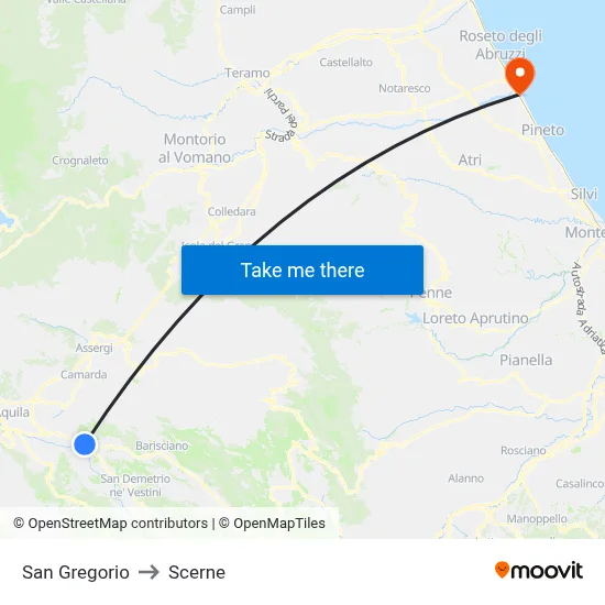 San Gregorio to Scerne map