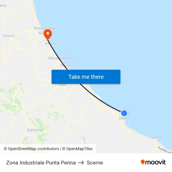 Punta Penna Industrial Zone to Scerne map