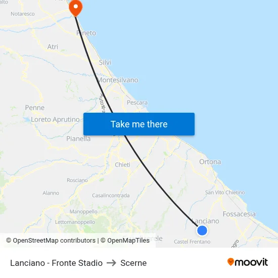 Lanciano - Opposite Stadium to Scerne map