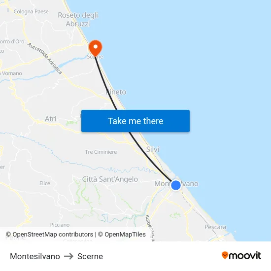 Montesilvano to Scerne map