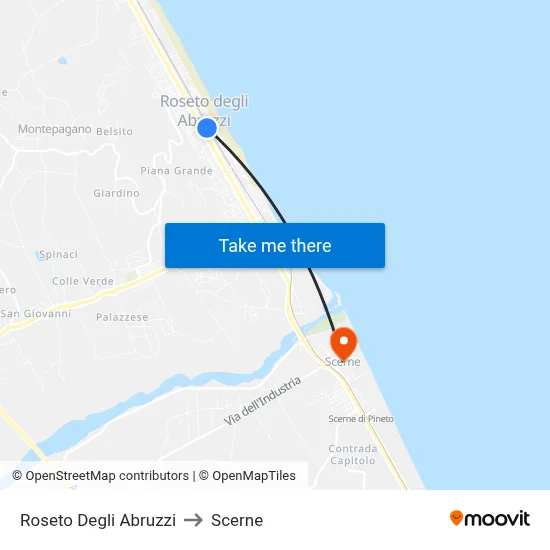 Roseto Degli Abruzzi to Scerne map