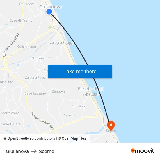Giulianova to Scerne map