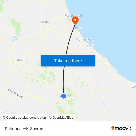 Sulmona to Scerne map