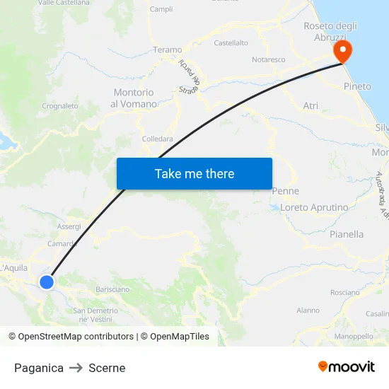 Paganica to Scerne map