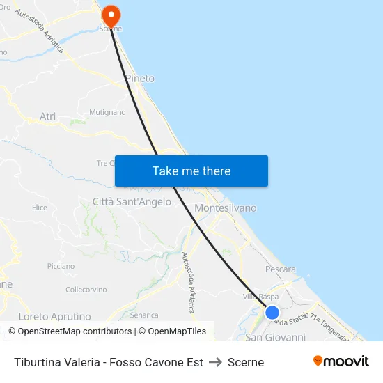 Tiburtina Valeria - Fosso Cavone Est to Scerne map