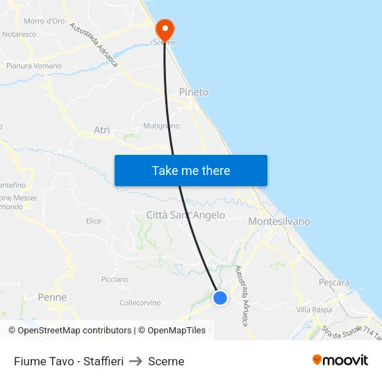 Fiume Tavo - Staffieri Sud to Scerne map