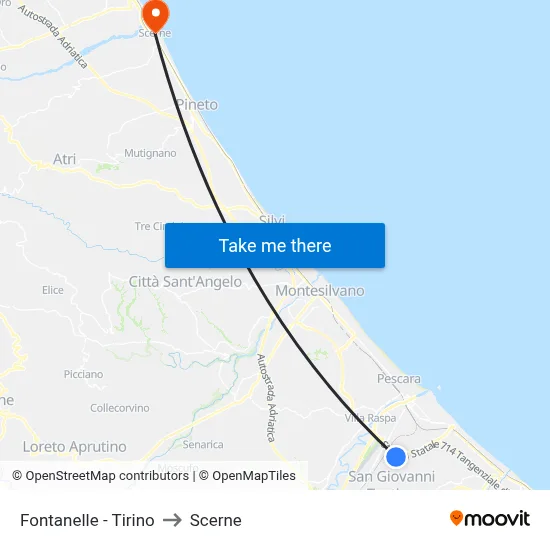 Fontanelle - Tirino to Scerne map
