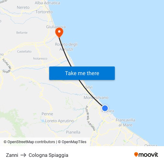 Zanni to Cologna Spiaggia map