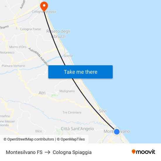 Montesilvano FS to Cologna Spiaggia map