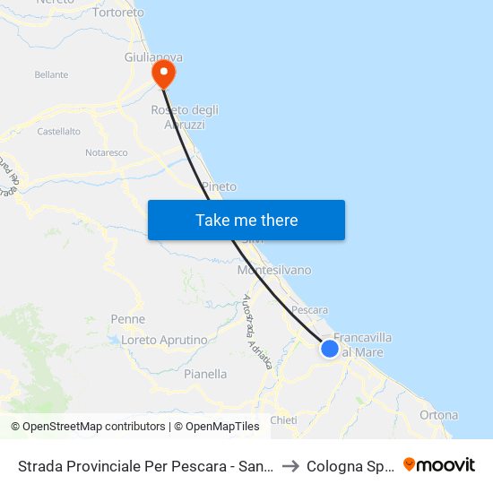 Strada Provinciale Per Pescara - San Silvestro, 149 to Cologna Spiaggia map