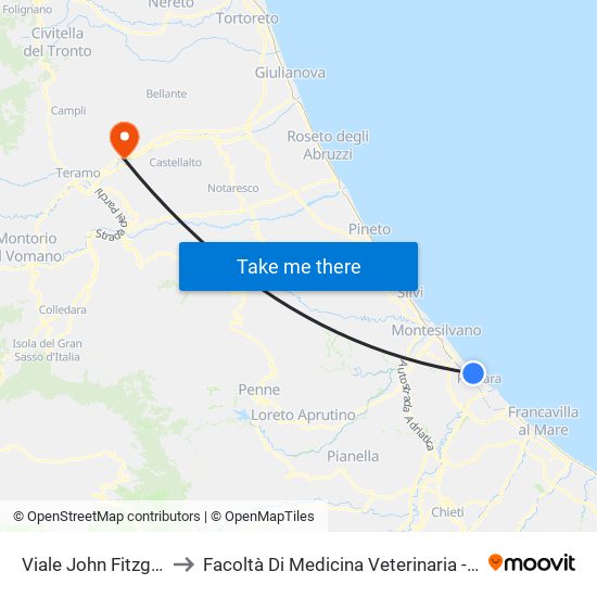 Viale John Fitzgerald Kennedy, 49 to Facoltà Di Medicina Veterinaria - Università Degli Studi Di Teramo map