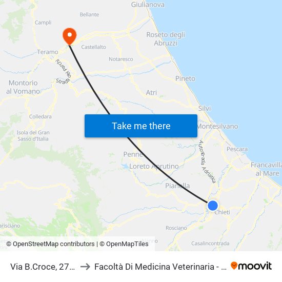 Via B.Croce, 270 - Eni (Schiazza) to Facoltà Di Medicina Veterinaria - Università Degli Studi Di Teramo map