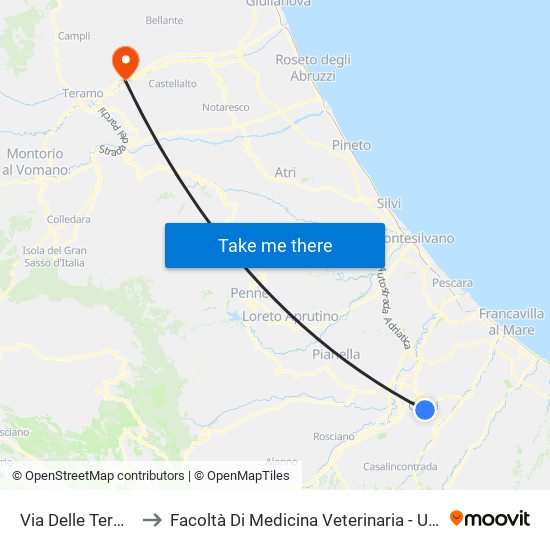 Via Delle Terme Romane 45 to Facoltà Di Medicina Veterinaria - Università Degli Studi Di Teramo map