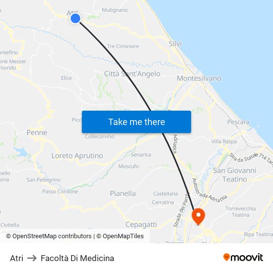 Atri to Facoltà Di Medicina map