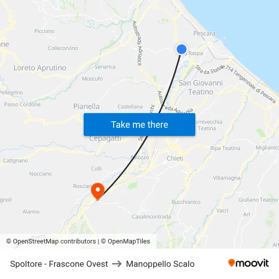 Spoltore - West Frascone to Manoppello Station map