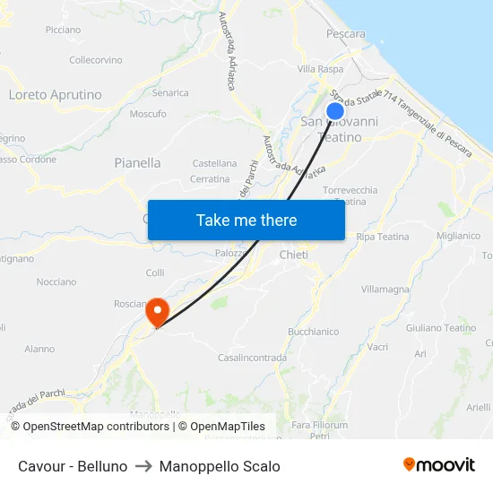 Cavour - Belluno to Manoppello Station map