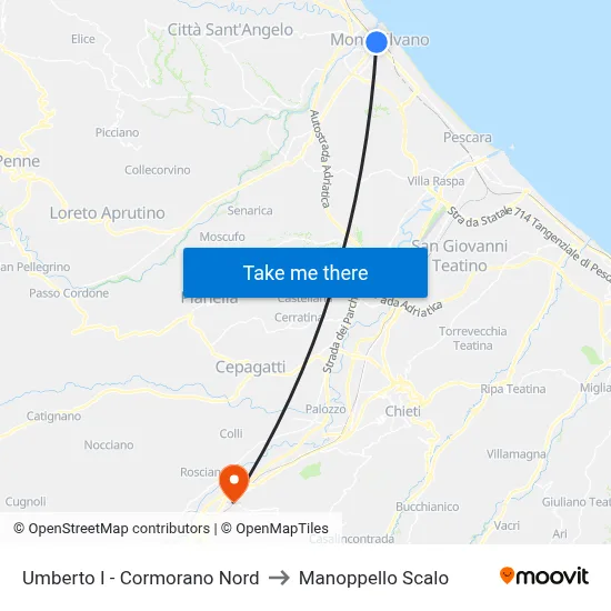 Umberto I - North Cormorano to Manoppello Station map