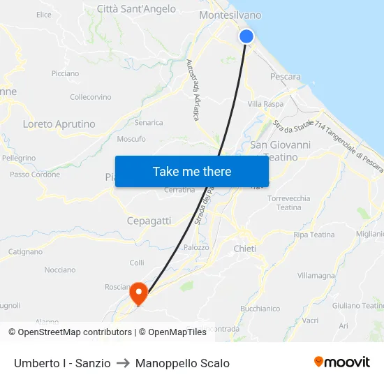 Umberto I - Sanzio to Manoppello Station map