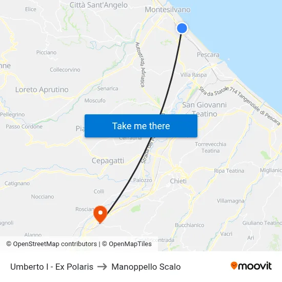Umberto I - Former Polaris to Manoppello Station map